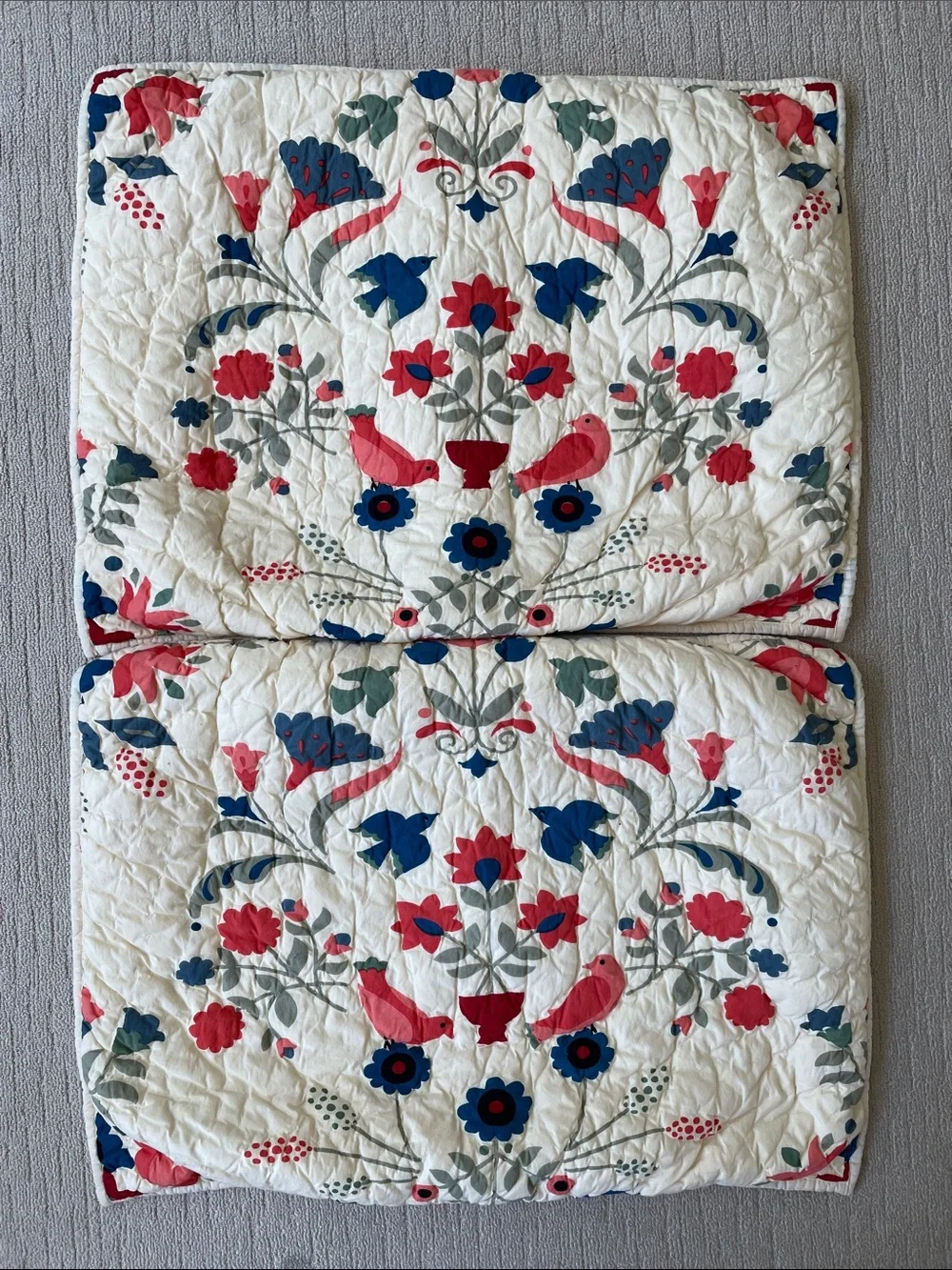 Plow & Hearth Ansley Folk Art Queen Quilt Cream Cotton Bird Flower Dutch Bed Set